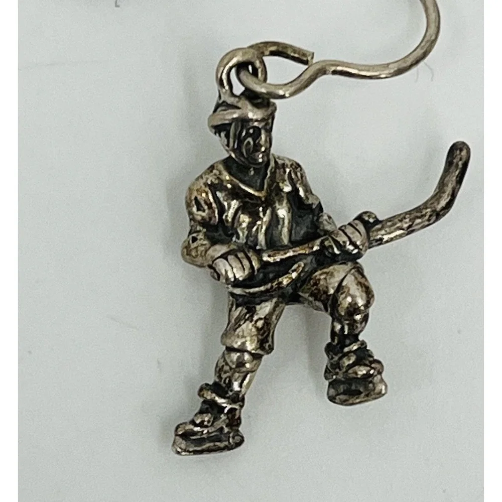 Sterling Silver Hockey Player Earrings .925 Vintage Hockey Mom Fan